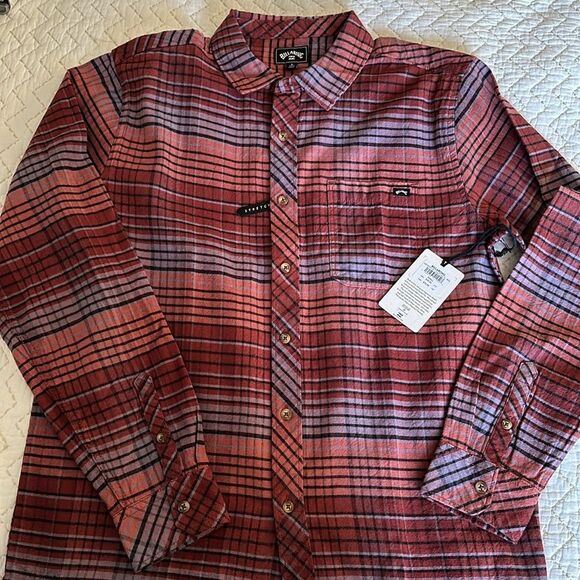 NWT Billabong Men’s Coastline Flannel Shirt Rose Dust Size S - Picture 7 of 13